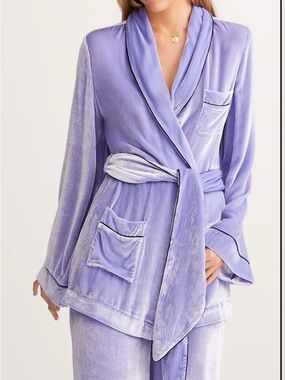 NWT Sleeping with Jacques  BON VIVANT ROBE {JACARANDA} Velvet Shawl-Collar Robe